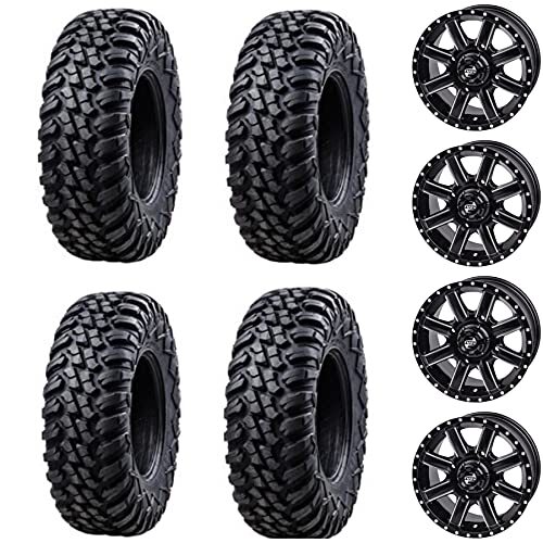 set of 4 Tusk TERRABITE Tires 28×10-14 on Cascade Wheel 4/137 4+3 Machined/Black