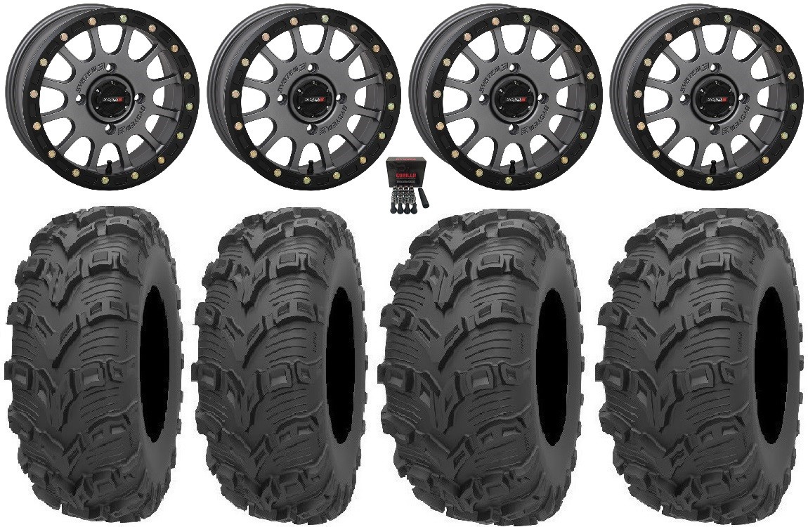 System 3 SB-5 Grey 14″ Wheels 28″ Bear Claw EVO Tires RZR Turbo S / RS1