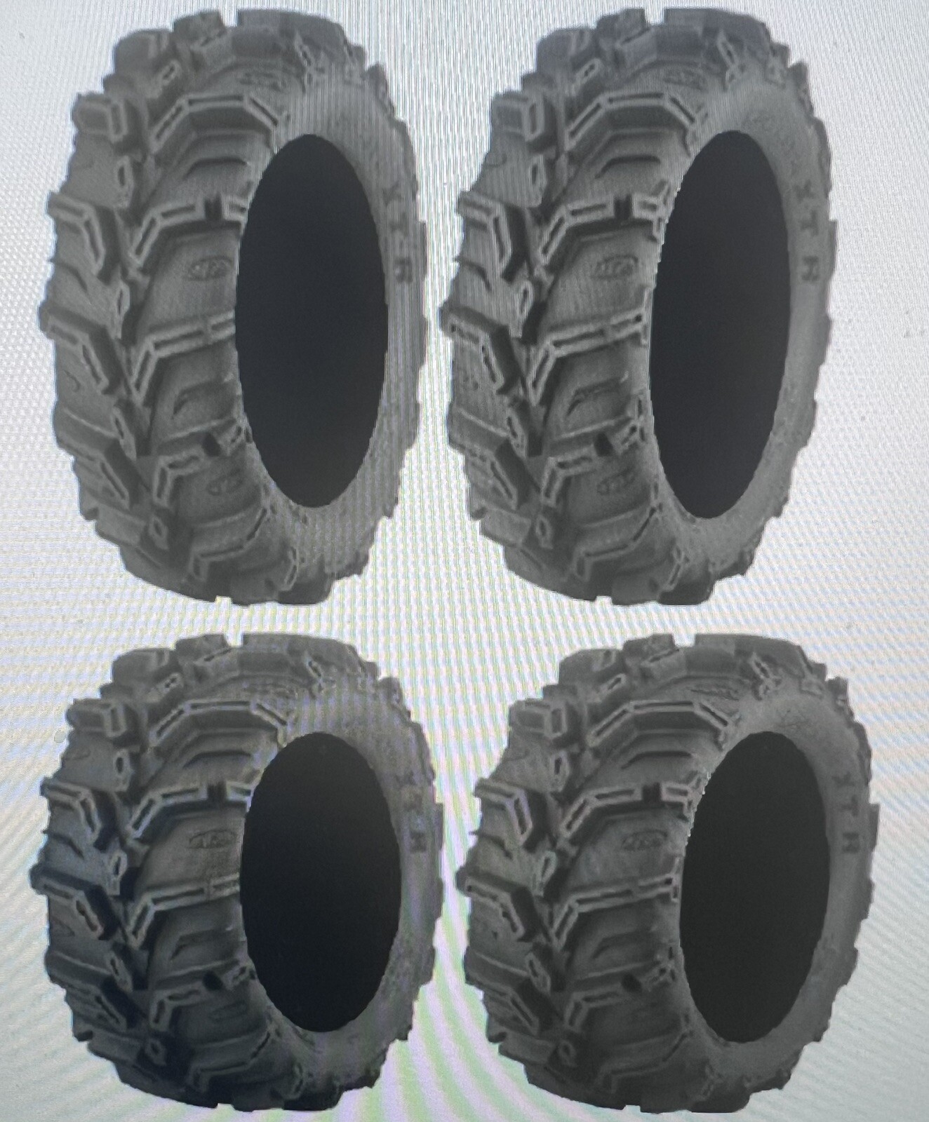 Full set of ITP Mud Lite XTR (6ply) 25x8R-12 and 25x10R-12 ATV Tires (4)