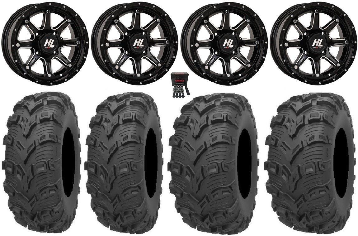 High Lifter HL4 12″ Wheels Mh 27″ Bear Claw EVO Tires Kawasaki Brute Force IRS