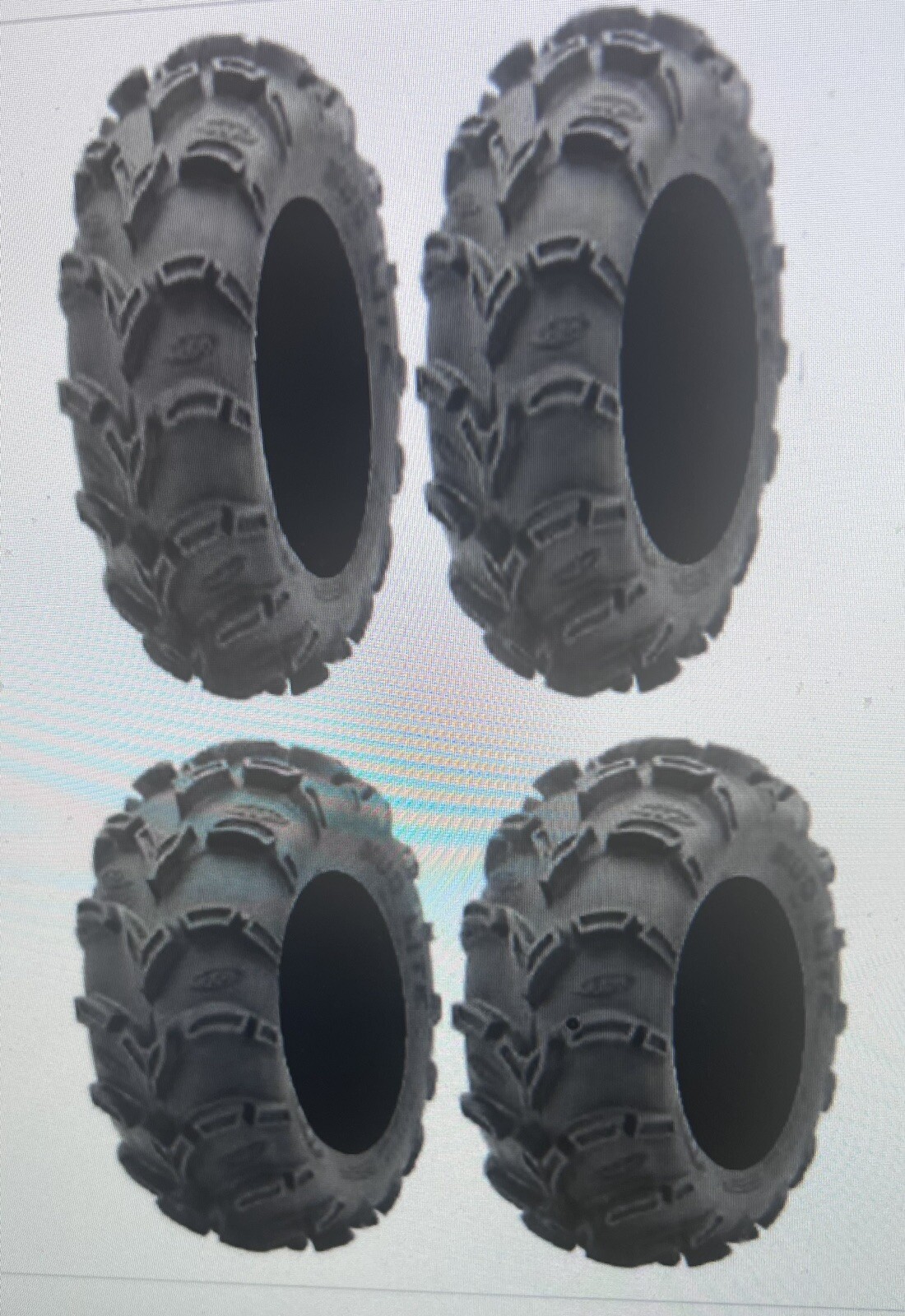 Full set of ITP Mud Lite XL 27×10-14 and 27×12-14 ATV Tires (4)