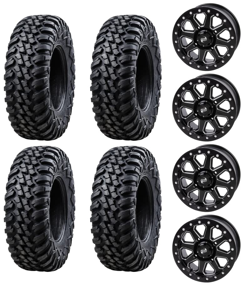 Set of 4 Tusk Terrabite Tires 30×10-14 on Uinta 4/156 Wheels with Black Lug Nuts