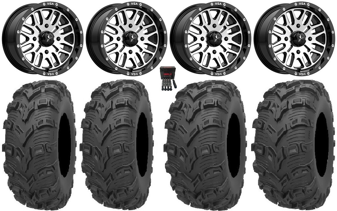 MSA Machined Brute 14″ ATV Wheels 28″ Bear Claw EVO Tires Polaris Sportsman /