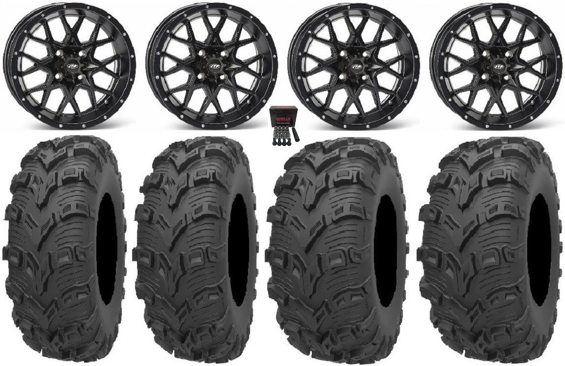 ITP Hurricane 12″ Wheels Black 27″ Bear Claw EVO Tires Kawasaki Brute Force IRS