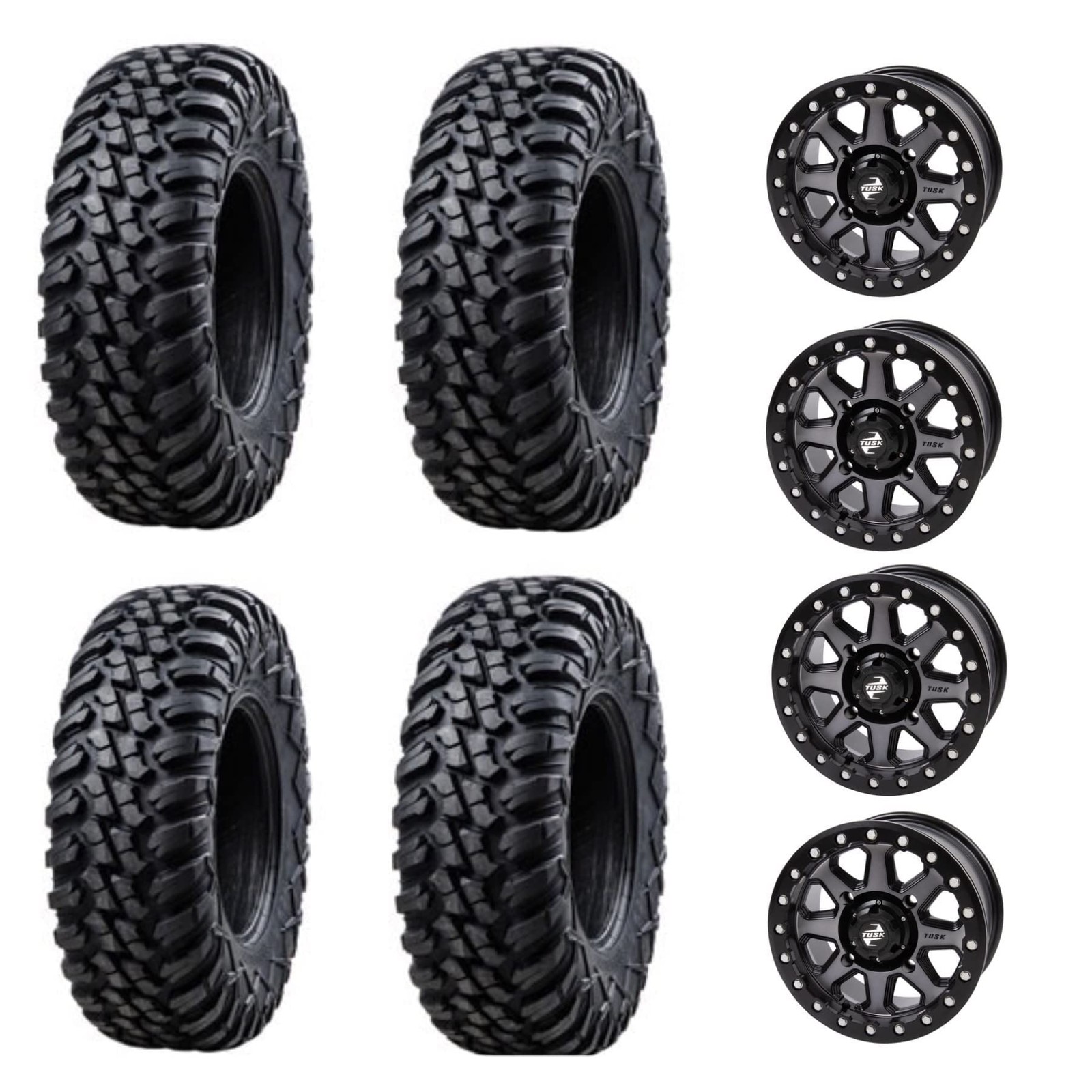 Set of 4 Tusk Terrabite Tires 32×10-15 on Uinta 4/137 Wheels and Black Lug Nuts