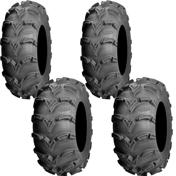 Full set of ITP Mud Lite XL 25×8-12 and 25×10-12 ATV Tires (4)