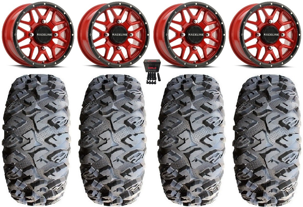 Raceline Krank 14″ Red Wheels 32″ MotoClaw Tires RZR XP 1000 / PRO XP