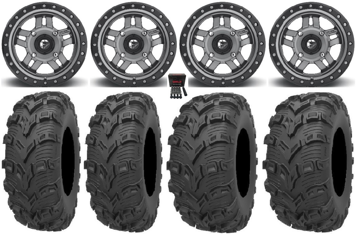 Fuel Anza Gunmetal 14″ Wheels 26″ Bear Claw EVO Tires Polaris Sportsman / RZR /