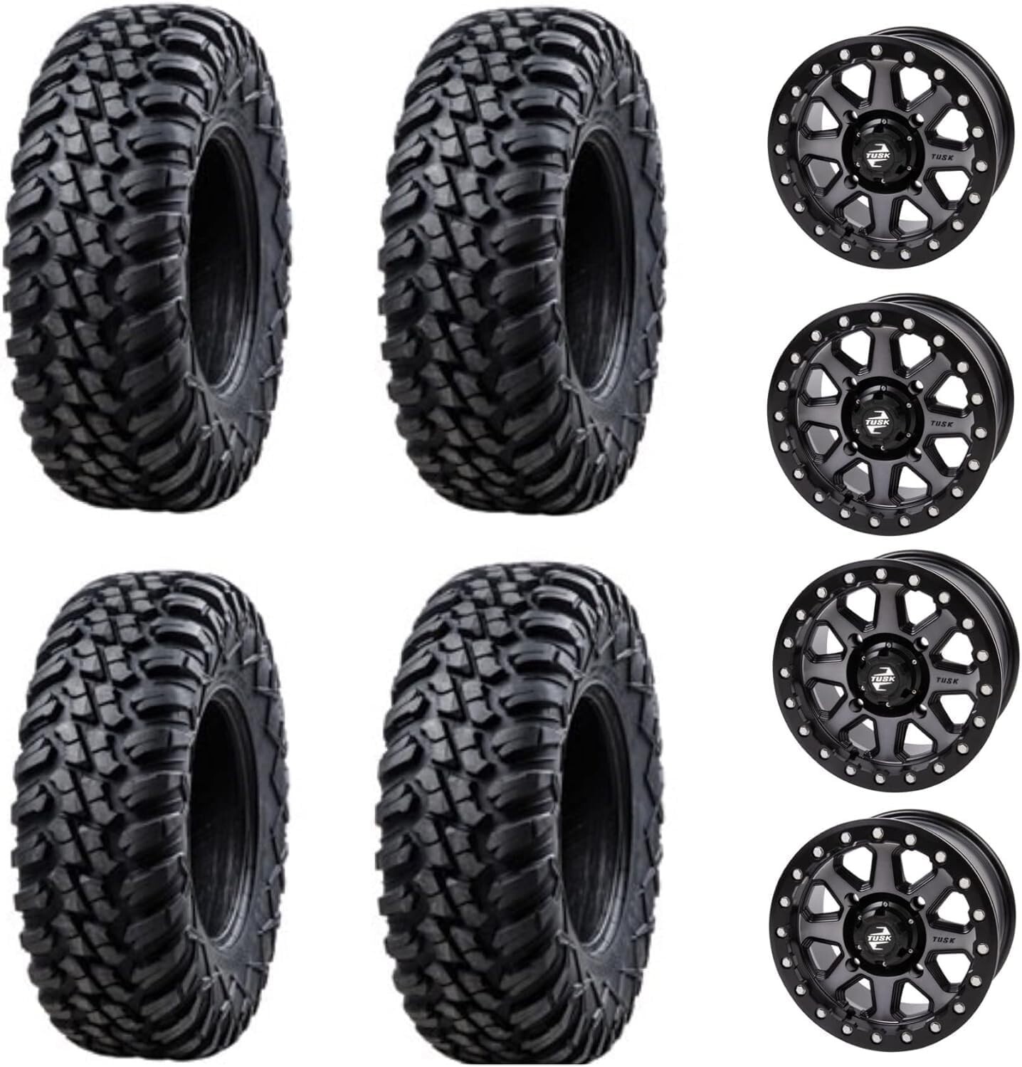 Tusk Terrabite Tires on Uinta Gun Metal/Black Wheels & Black Lug Nuts 32×10-14