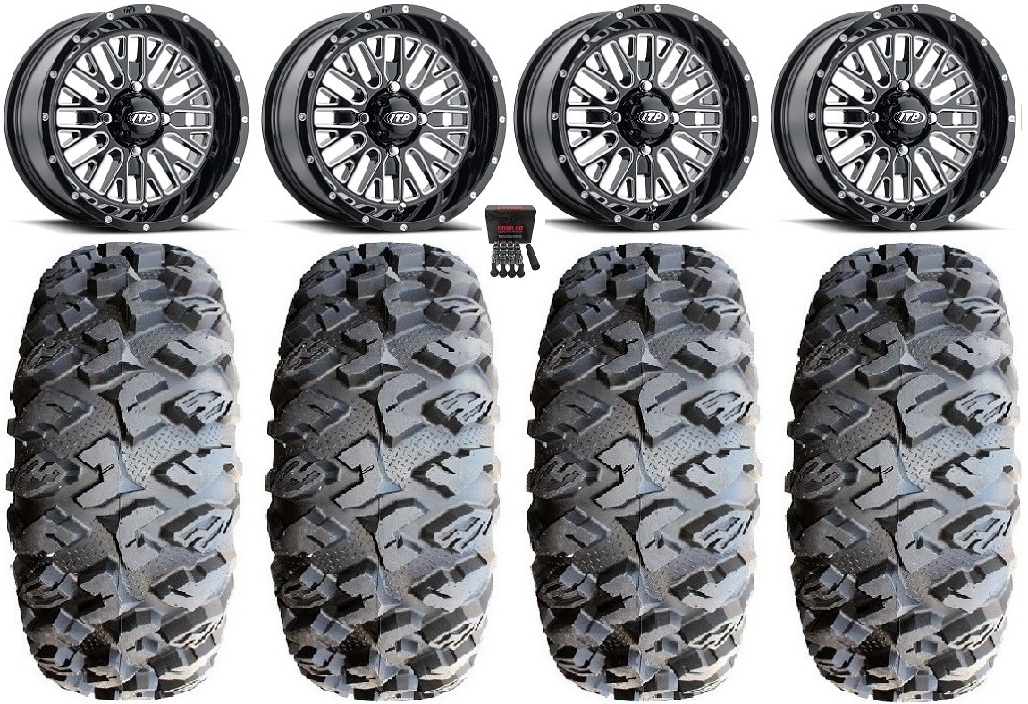 ITP Momentum 14″ Wheels Milled 28″ MotoClaw Tires Honda Pioneer 1000 / Talon