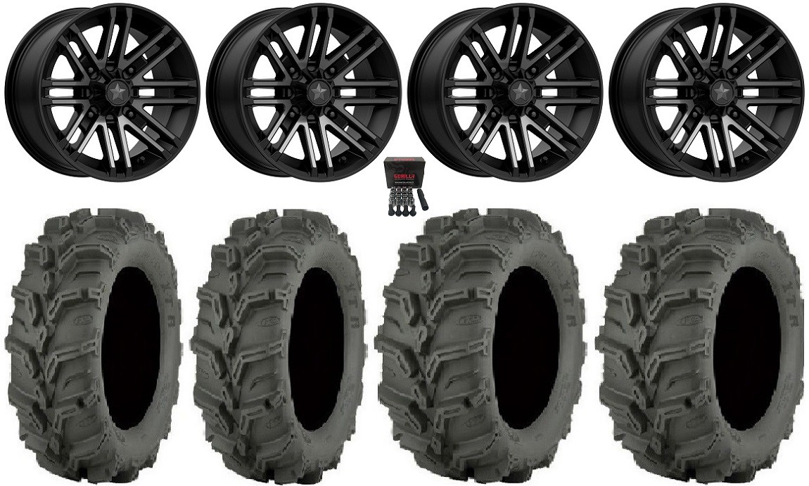 MSA Black Rogue 14″ UTV Wheels 27″ Mud Lite XTR Tires Kawasaki Mule Pro FXT KRX