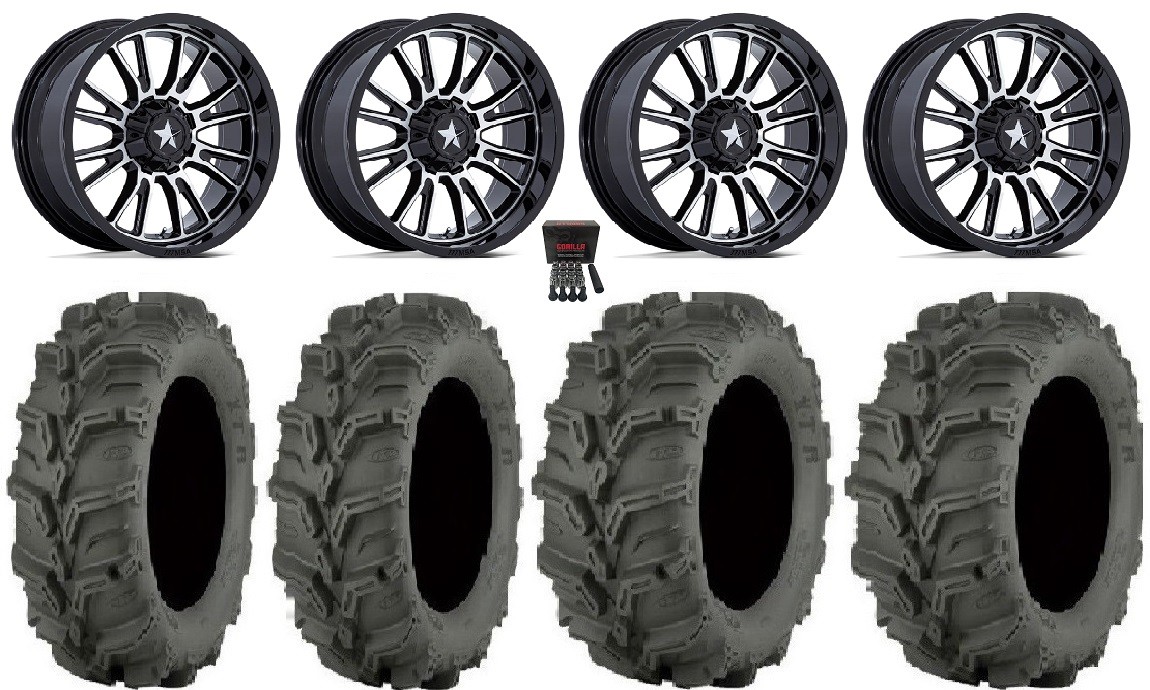 MSA ThunderLips 14″ Wheels Machined 27″ Mud Lite XTR Tires Kawasaki Mule Pro