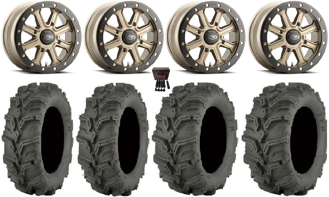 ITP Inertia Bdlk 14″Wheels Br +40mm 27″Mud Lite XTR Tires Kawasaki Mule Pro FXT
