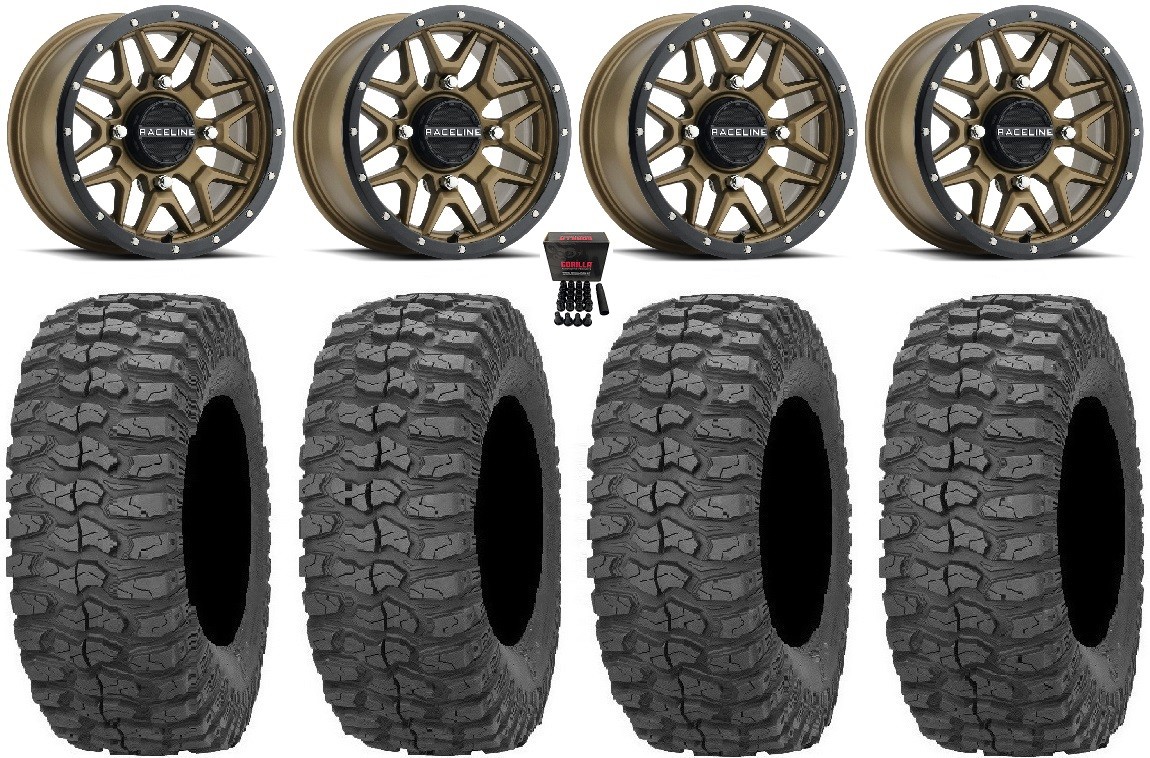 Raceline Krank 14″ Wheels Bronze 30″ Rock-A-Billy Tires Yamaha Grizzly Rhino