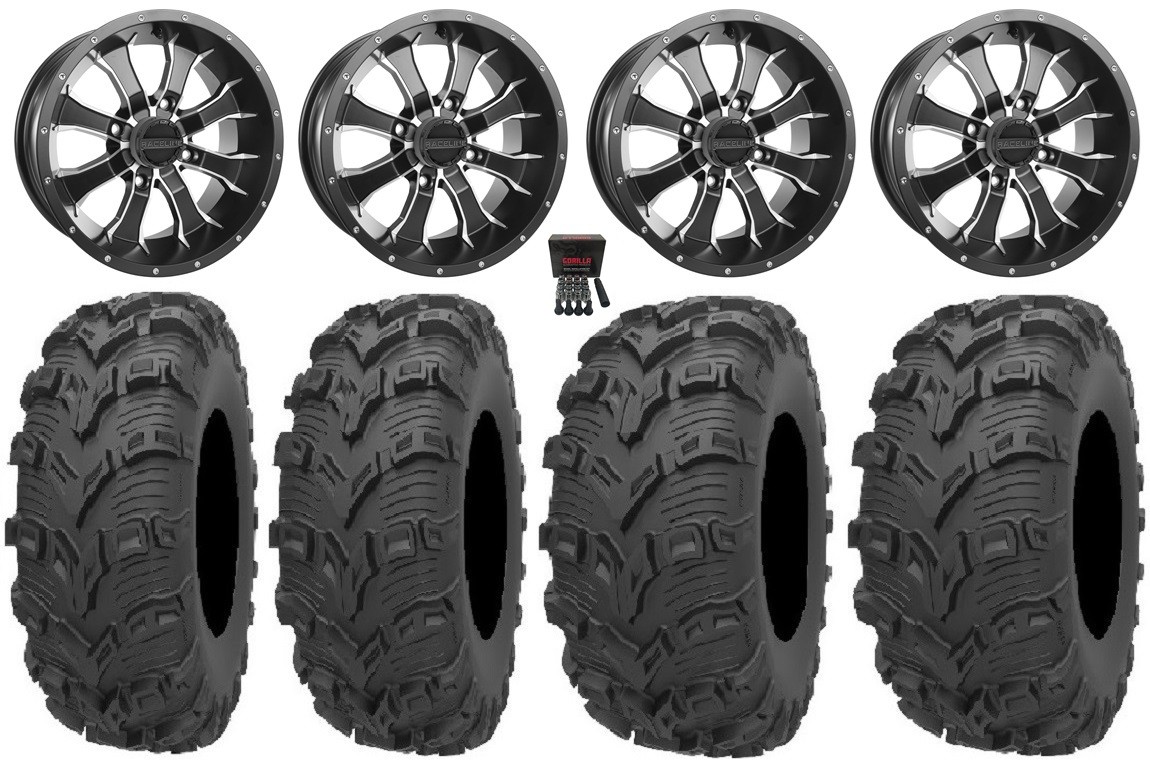 Raceline Mamba 14″ Wheels Black 26″ Bear Claw EVO Tires Yamaha Viking Wolverine
