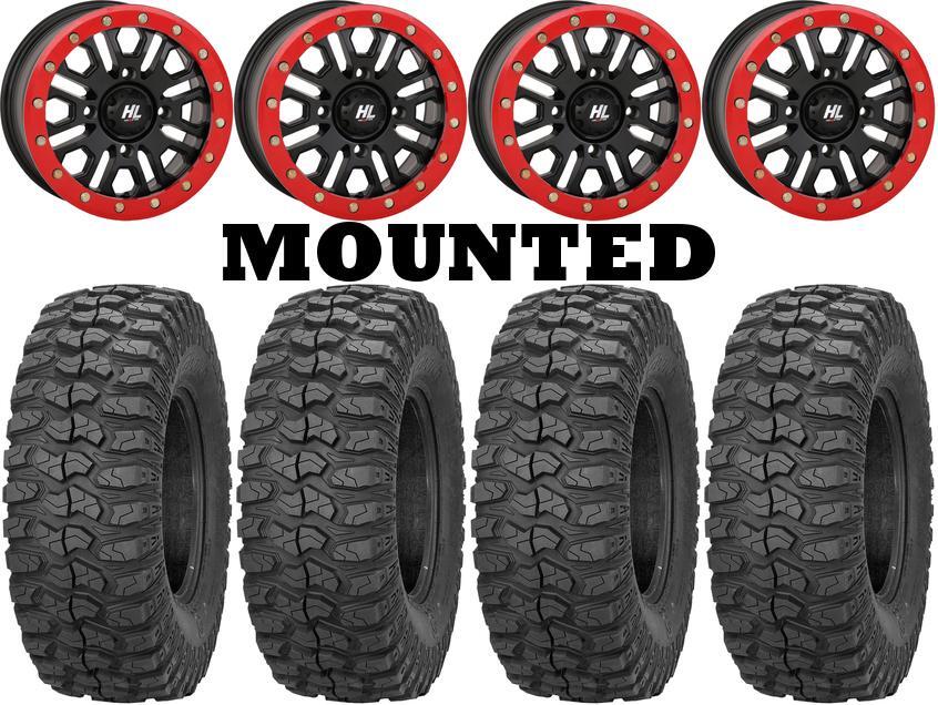 Kit 4 Sedona Rock-A-Billy 32×10-15 on HL23 Beadlock Matte Black Red HP1K