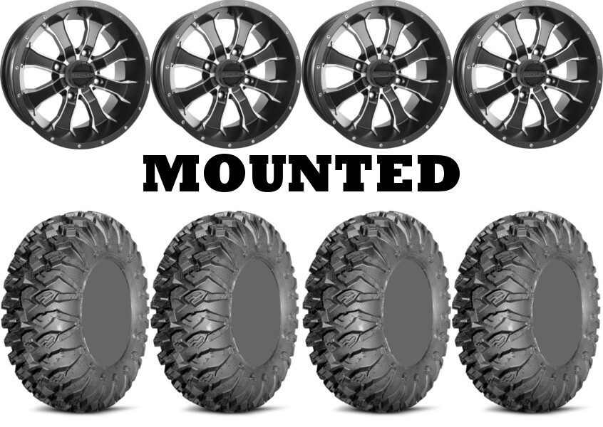 Kit 4 EFX MotoClaw Tires 28×10-14 on Raceline A77 Mamba Black Wheels ACT