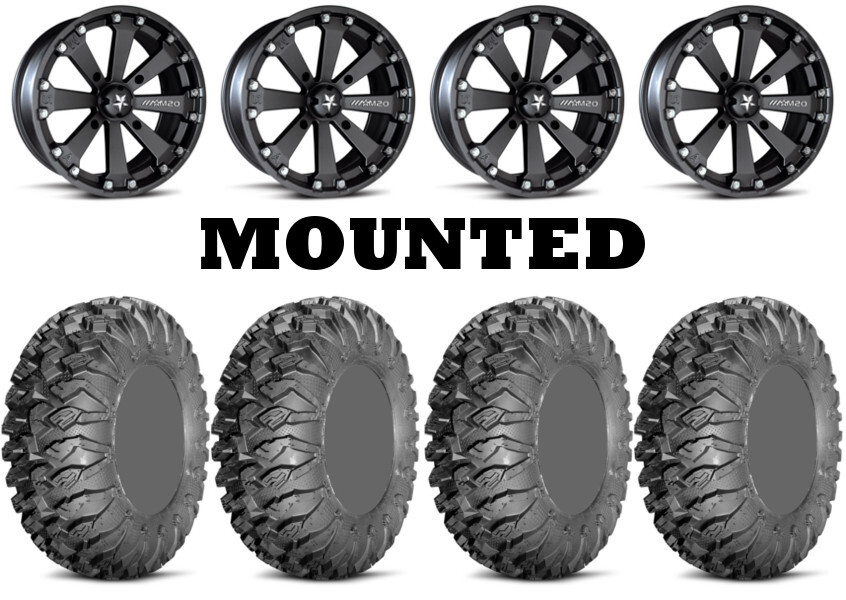 Kit 4 EFX MotoClaw Tires 28×10-14 on MSA M20 Kore Black Wheels ACT
