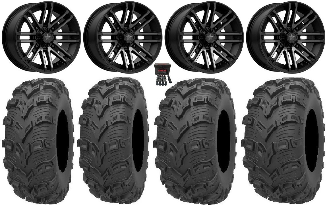 MSA Black Rogue 14″ ATV Wheels 26″ Bear Claw EVO Tires Suzuki KingQuad