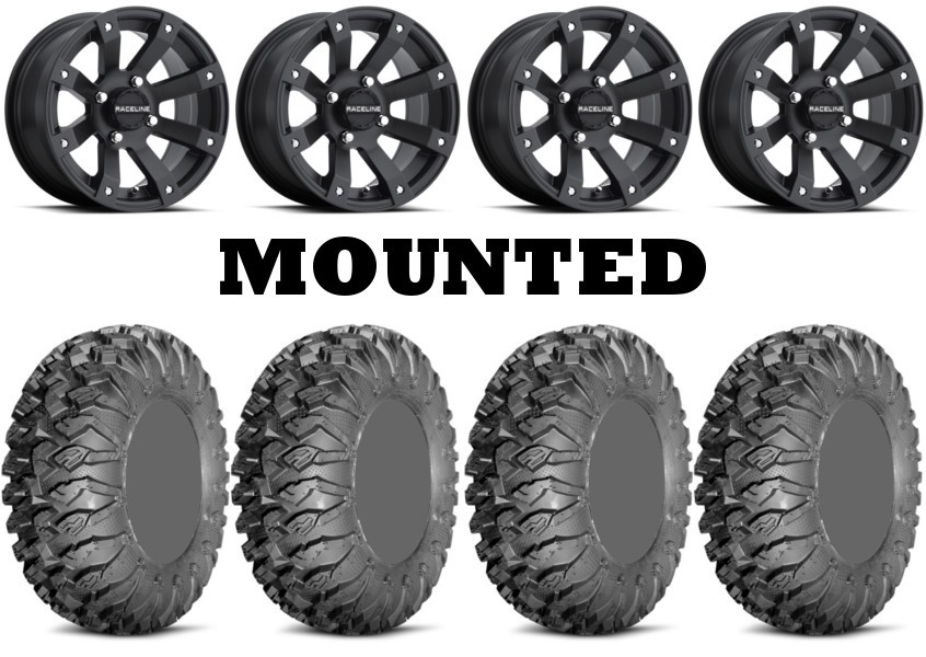 Kit 4 EFX MotoClaw Tires 32×10-14 on Raceline Scorpion Black Wheels FXT