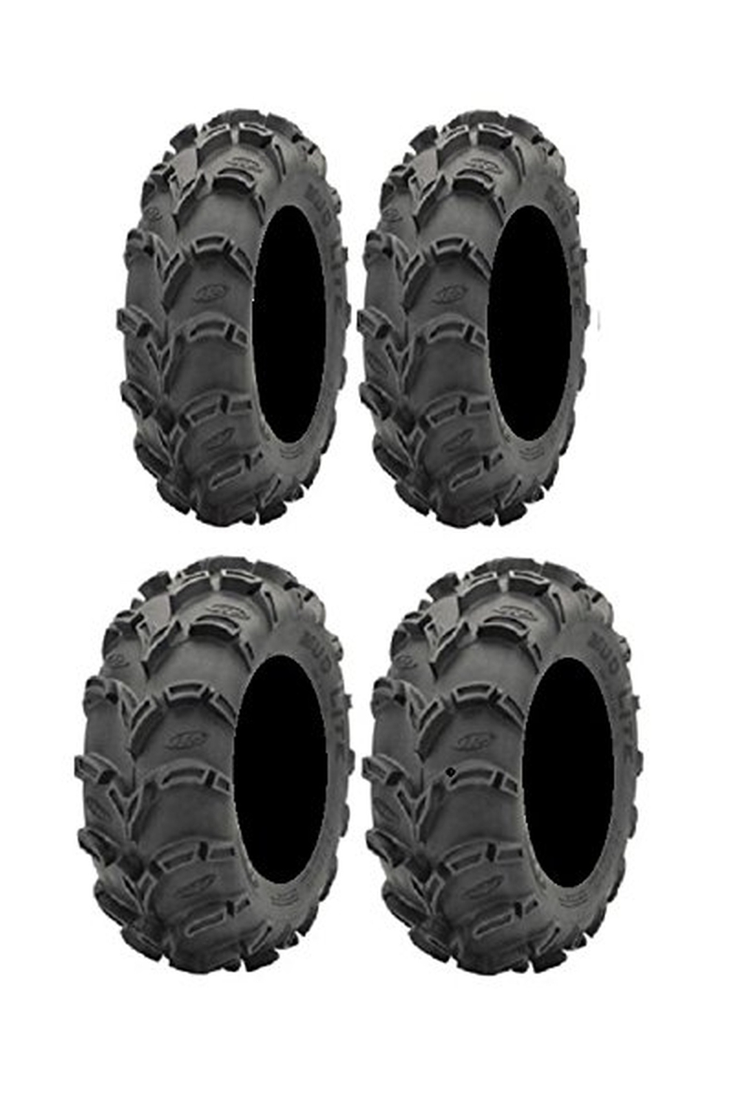 Full set of ITP Mud Lite XL 26×9-12 and 26×10-12 ATV Tires (4)