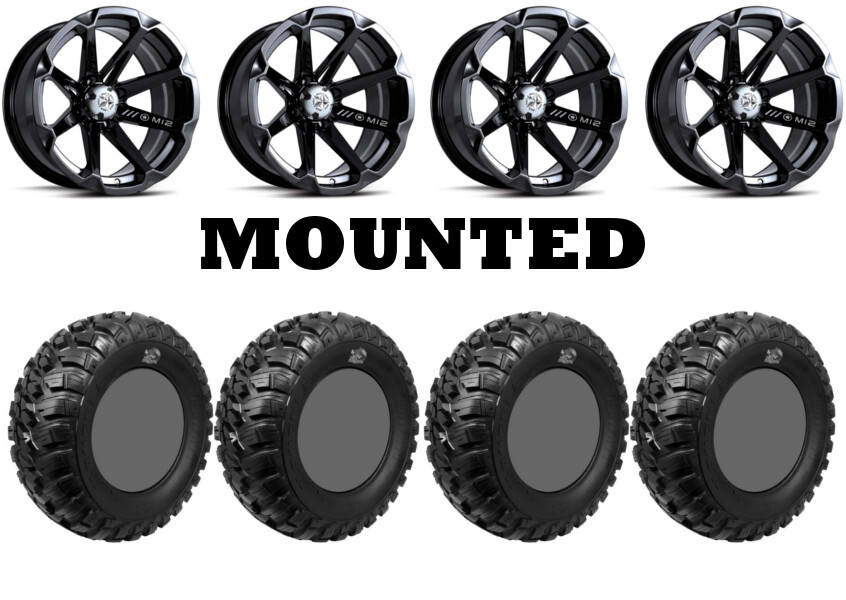 Kit 4 GBC Kanati Mongrel Tires 27×9-14/27×11-14 on MSA M12 Diesel Black 550
