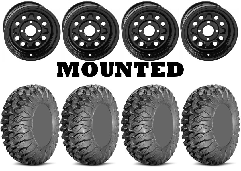 Kit 4 EFX MotoClaw Tires 32×10-14 on Quadboss Steely Black Wheels 1KXP