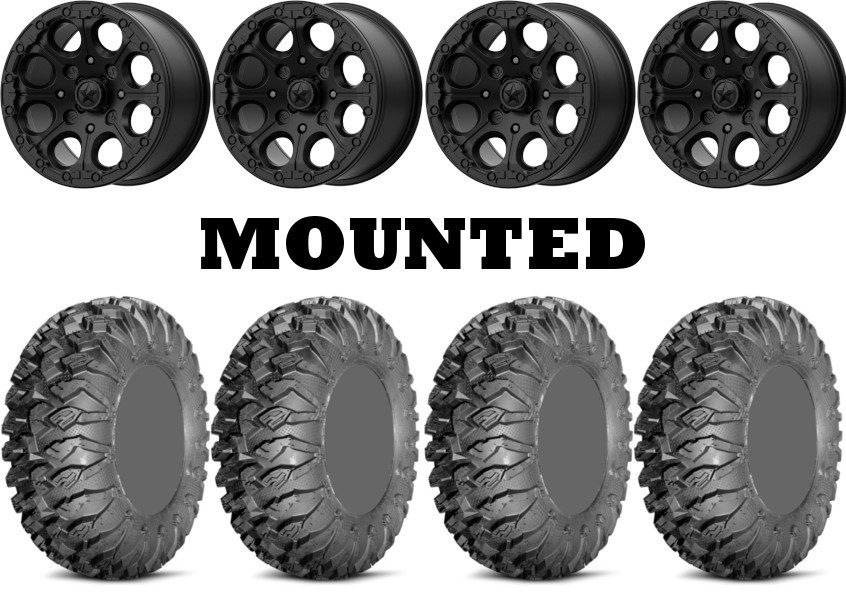 Kit 4 EFX MotoClaw Tires 28×10-14 on MSA M44 Cannon Beadlock Black Wheels H700