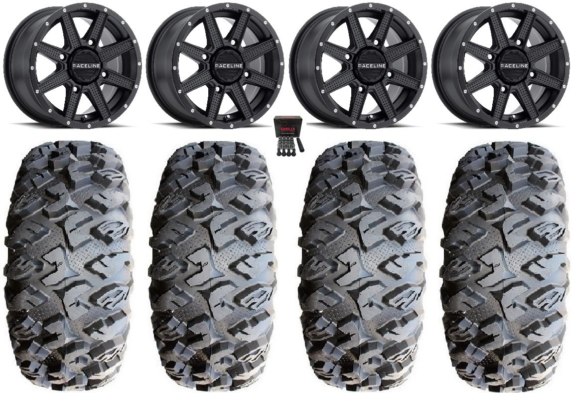 Raceline Hostage 14″ Black Wheels 32″ MotoClaw Tires Textron Wildcat XX