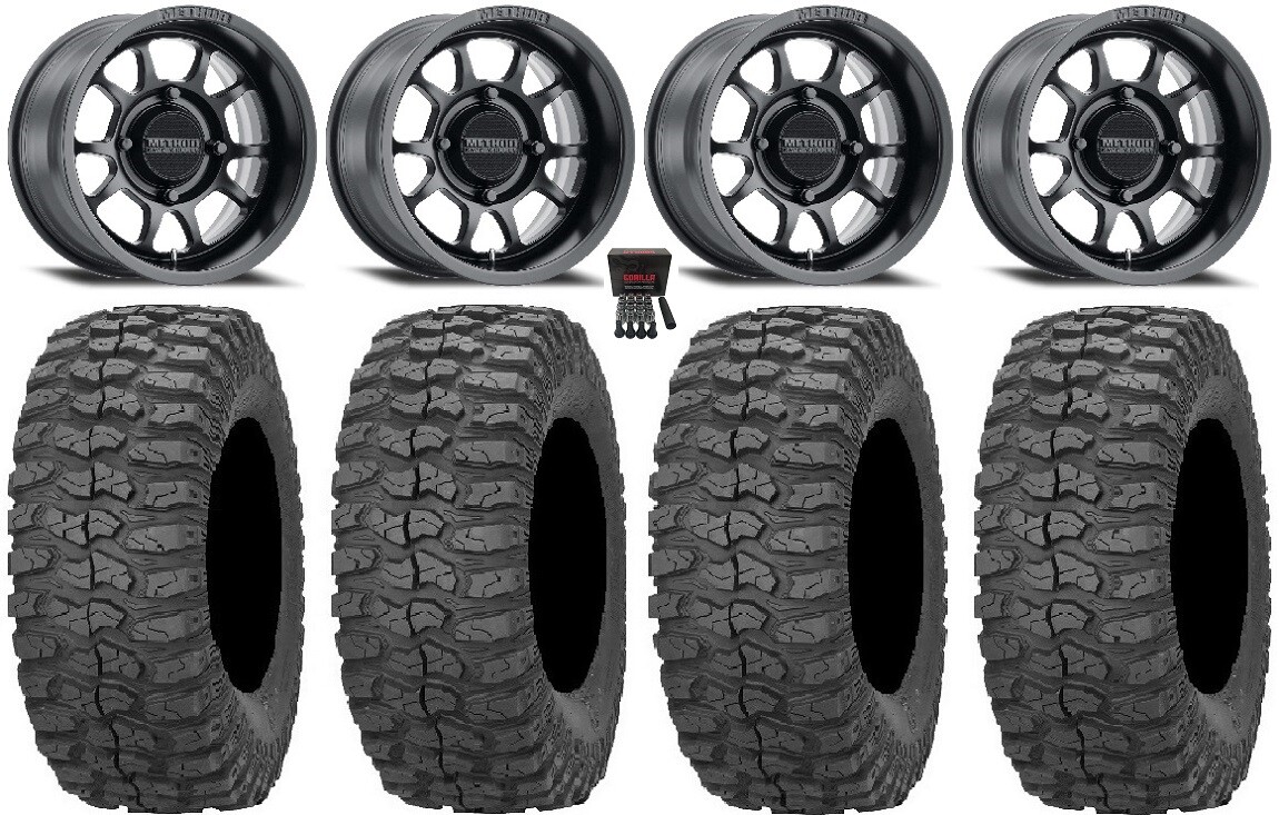 Method 409 14″ Black (5+2) Wheels 28″ Rock-A-Billy Tires Polaris Sportsman /