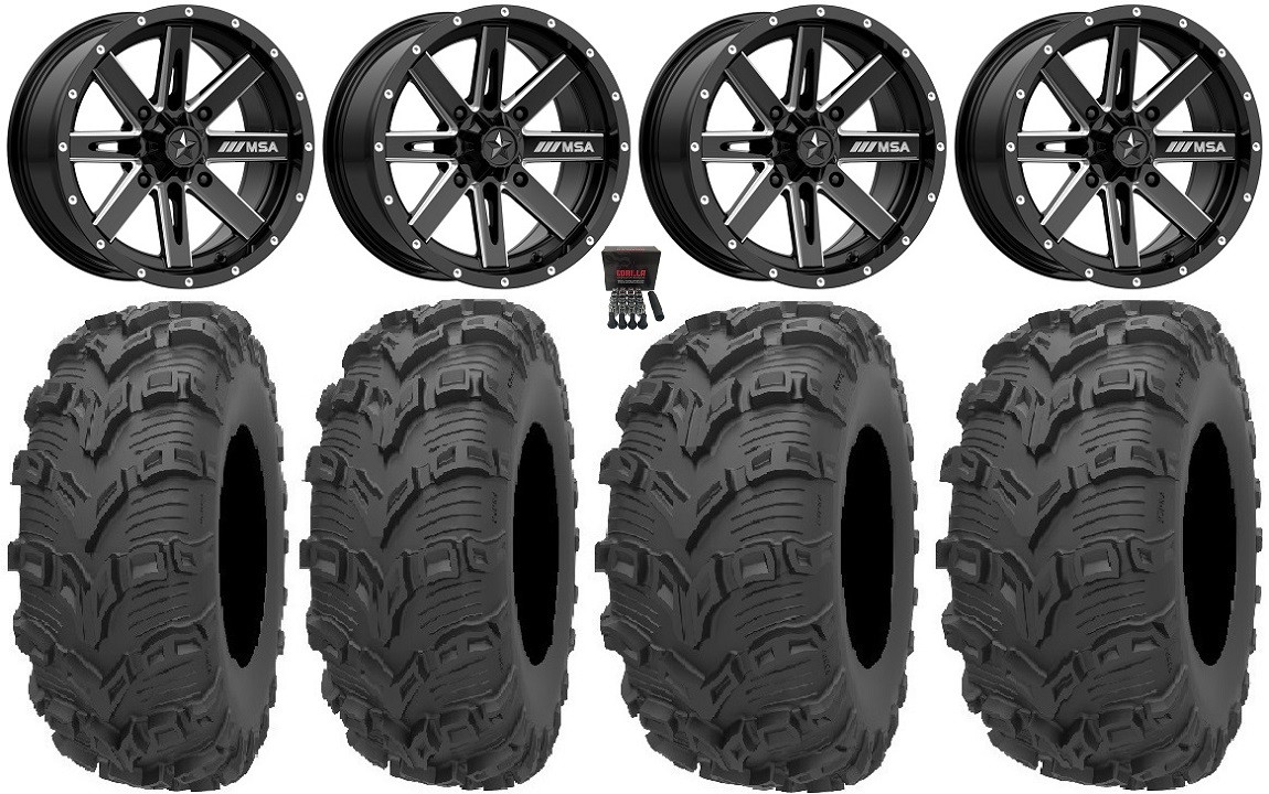 MSA Milled Boxer 14″ Wheels 26″ Bear Claw EVO Tires Yamaha Viking Wolverine