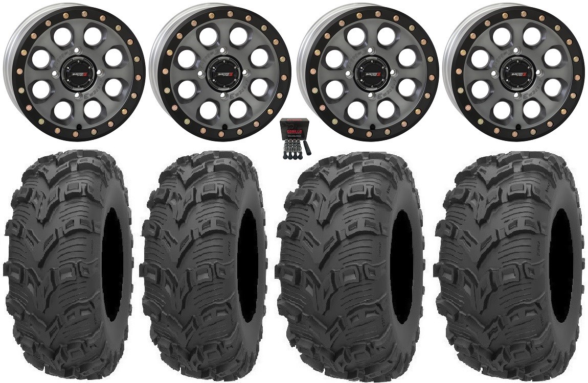System 3 SB-7 14″ Wheels Ti (4+3) 28″ Bear Claw EVO Tires Kawasaki Mule Pro FXT