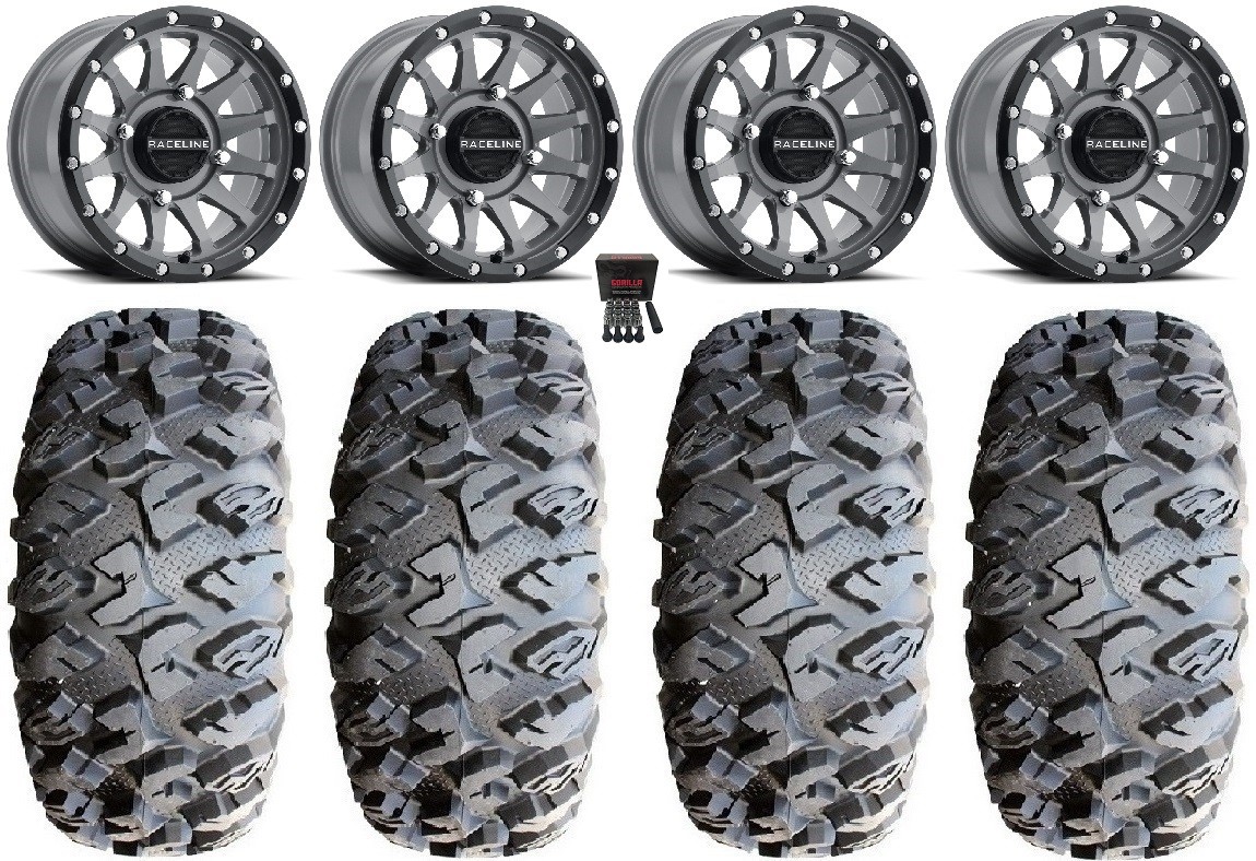 Raceline Trophy 15×6 Wheels Grey 31″ MotoClaw Tires Textron Wildcat XX