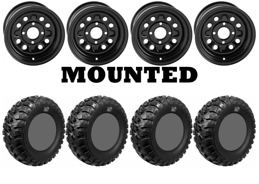Kit 4 GBC Kanati Mongrel Tires 30×10-14 on Quadboss Steely Black Wheels TER