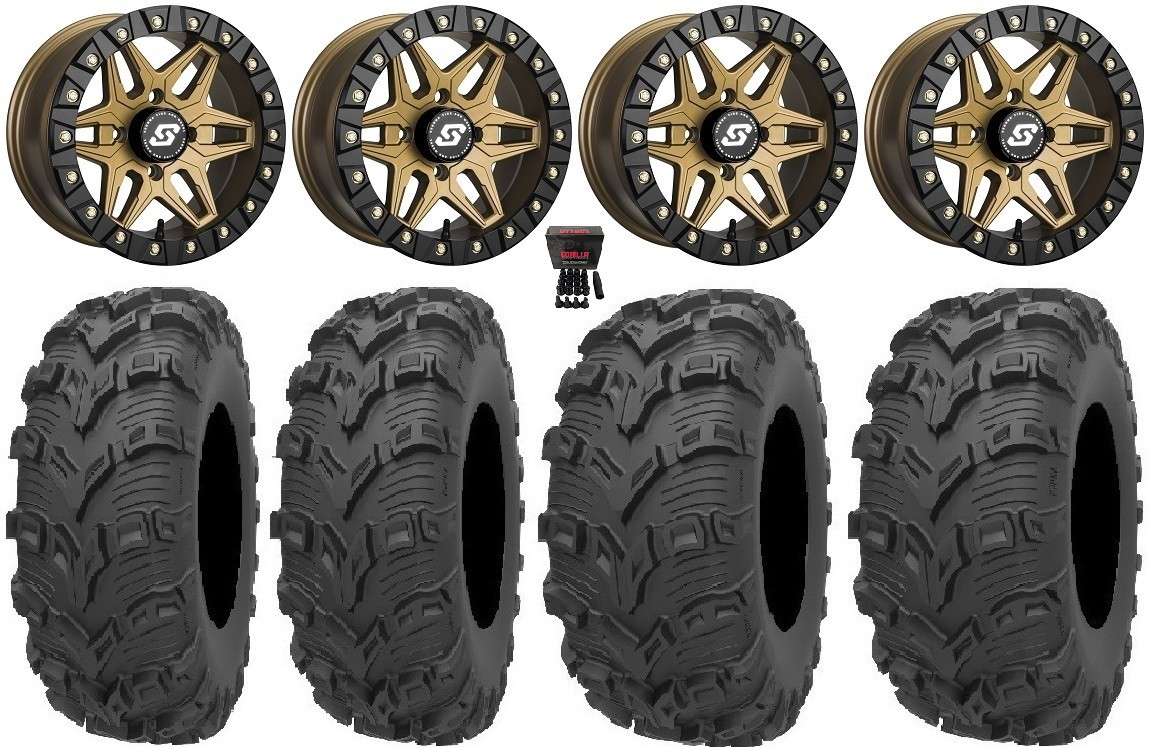 Sedona Split 6 14″ Wheels Br +30mm 26″ Bear Claw EVO Tires Polaris Sportsman /