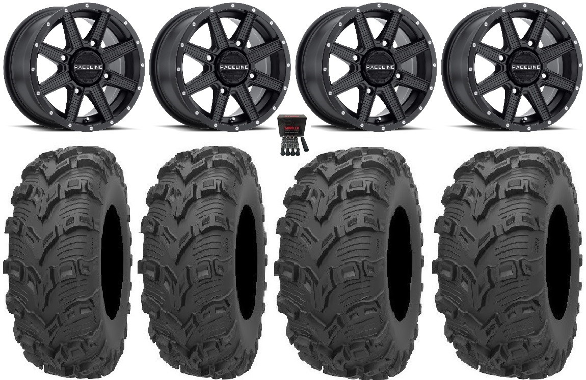 Raceline Hostage 14″ Black Wheels 26″ Bear Claw EVO Tires Textron Wildcat XX