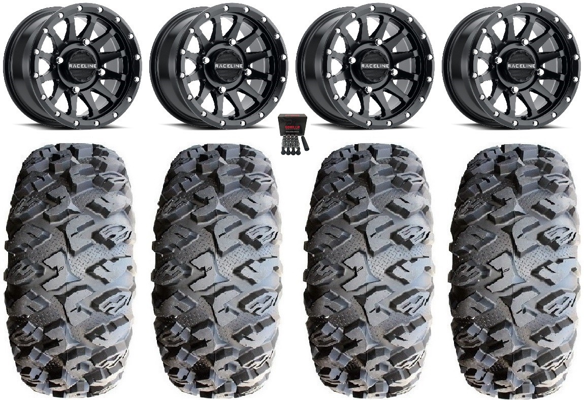 Raceline Trophy 15″ Black Wheels 31″ MotoClaw Tires Polaris Ranger XP 9/1K