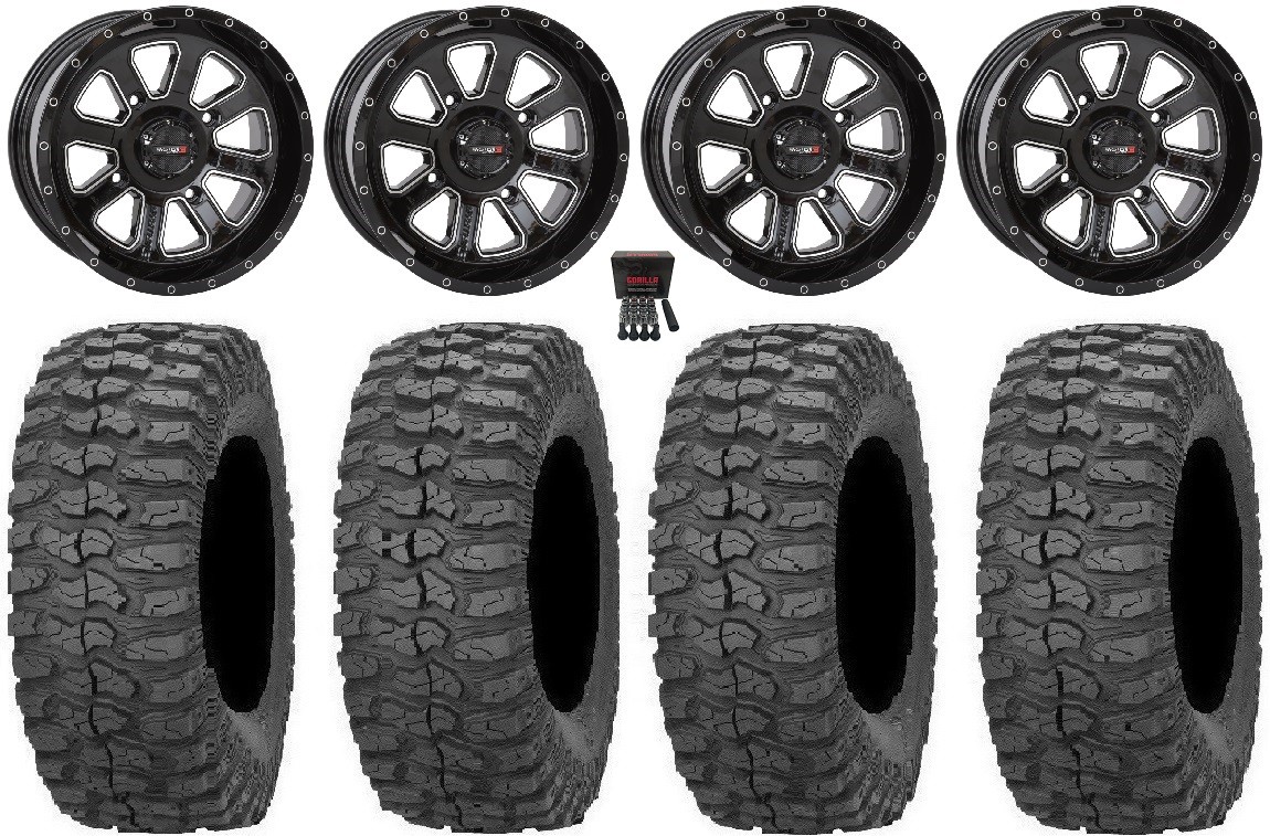 System 3 ST-4 Black 14″ Wheels 28″ Rock-A-Billy Tires Kawasaki Mule Pro FXT KRX