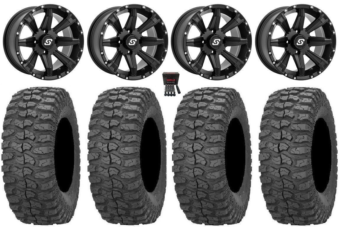 Sedona Sparx 14″ Wheels Black 30″ Rock-A-Billy Tires Honda Rincon Rancher