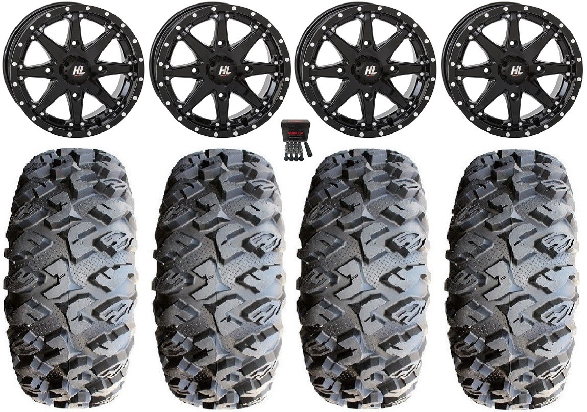 High Lifter HL10 14″ Wheels Black 30″ MotoClaw Tires Suzuki KingQuad