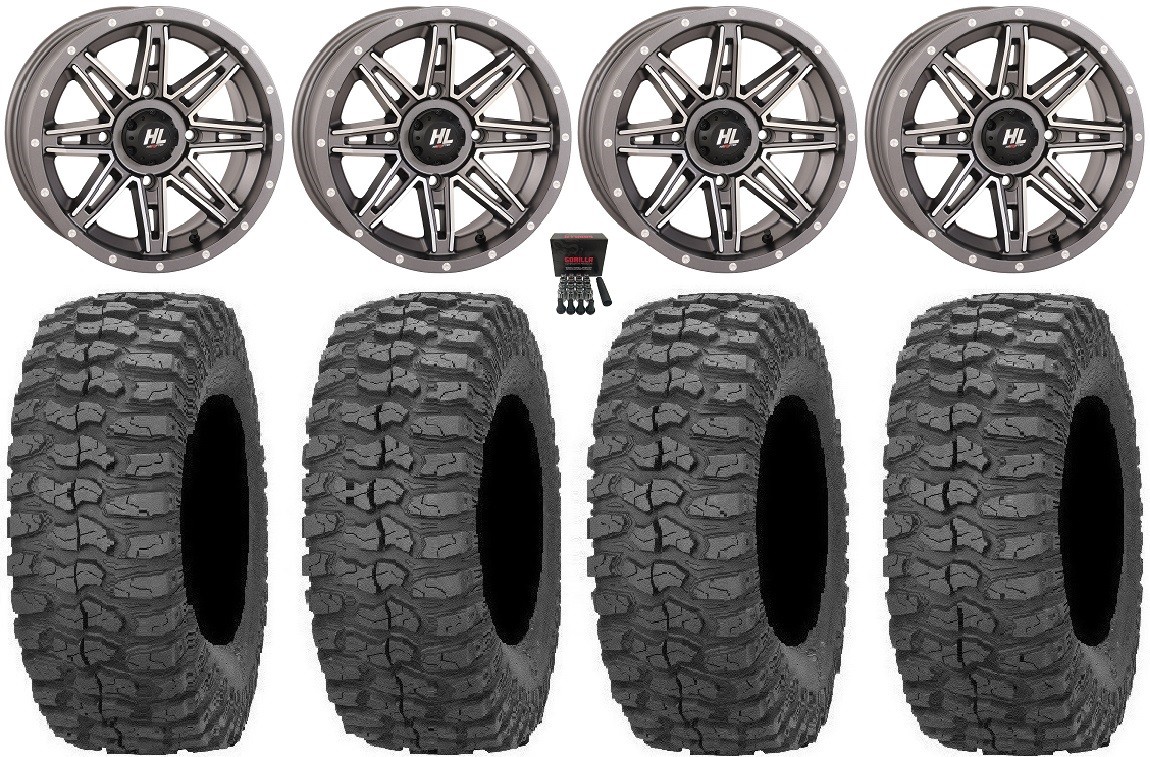 High Lifter HL22 14″ Wheels Gunmetal 28″ Rock-A-Billy Tires Polaris Sportsman /