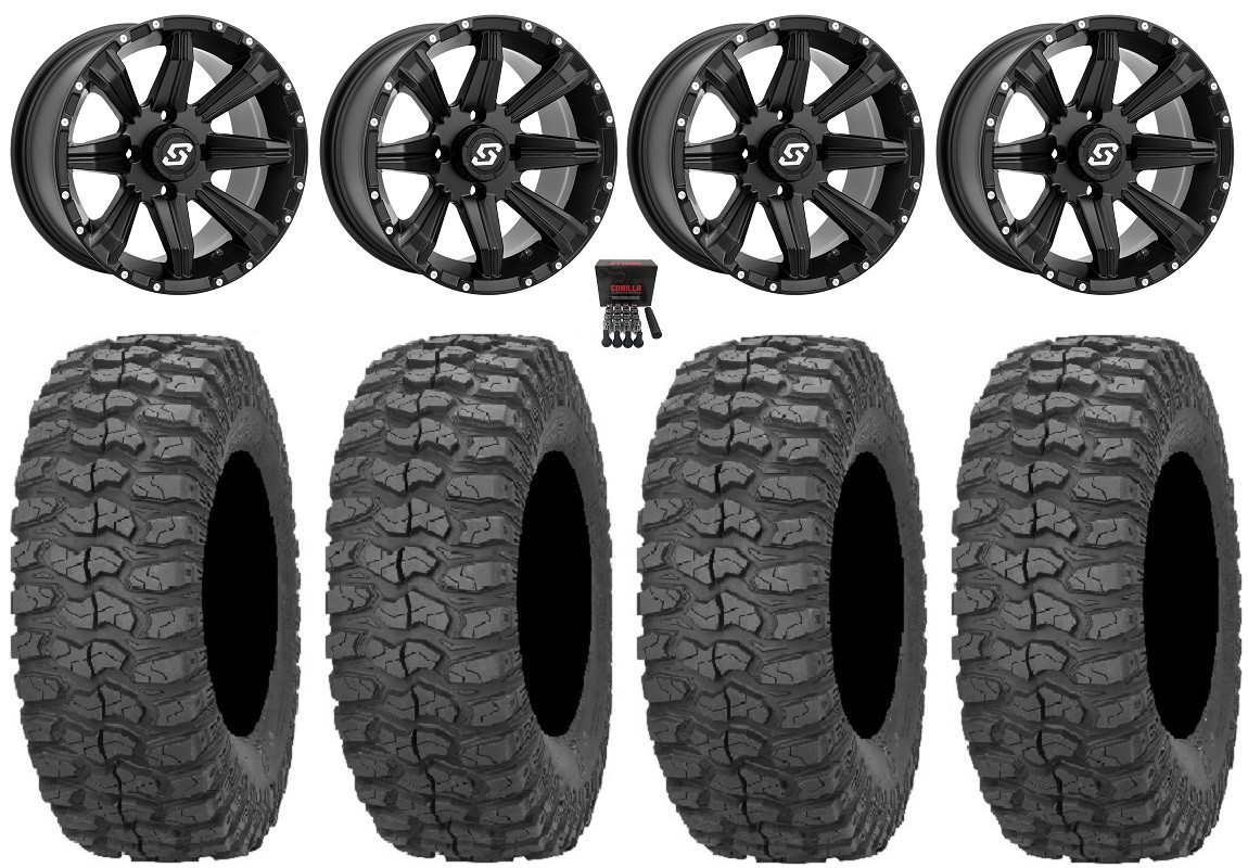 Sedona Sparx 15″ Wheels Black 32″ Rock-A-Billy Tires Pioneer 1000 / Talon
