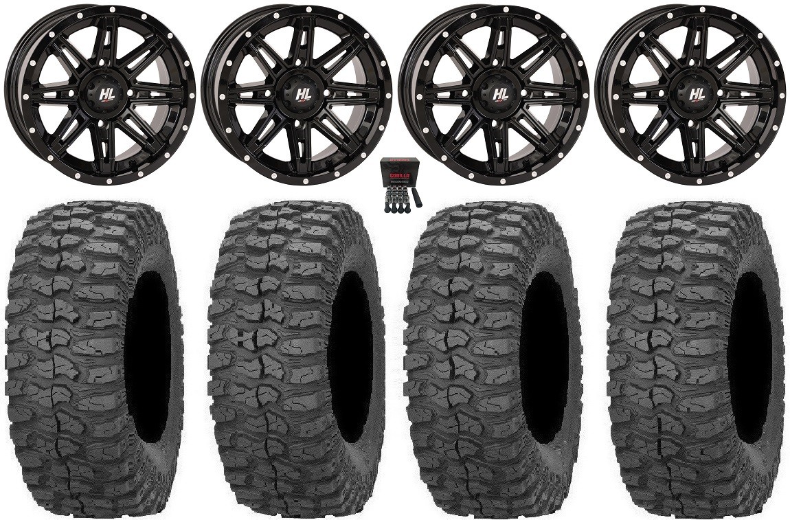 High Lifter HL22 14″ Wheels Black 28″ Rock-A-Billy Tires Pioneer 1000 / Talon