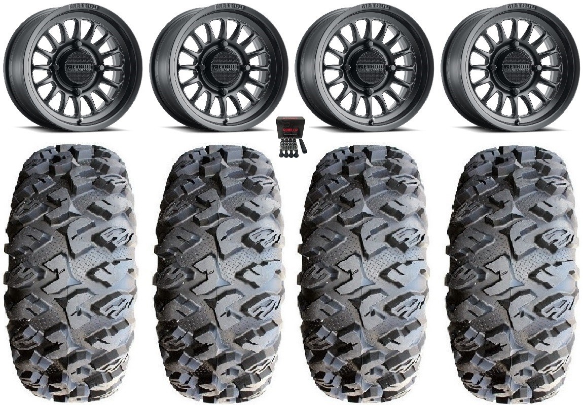Method 411 15″ Black (5+2) Wheels 31″ MotoClaw Tires Honda Pioneer 1000 / Talon