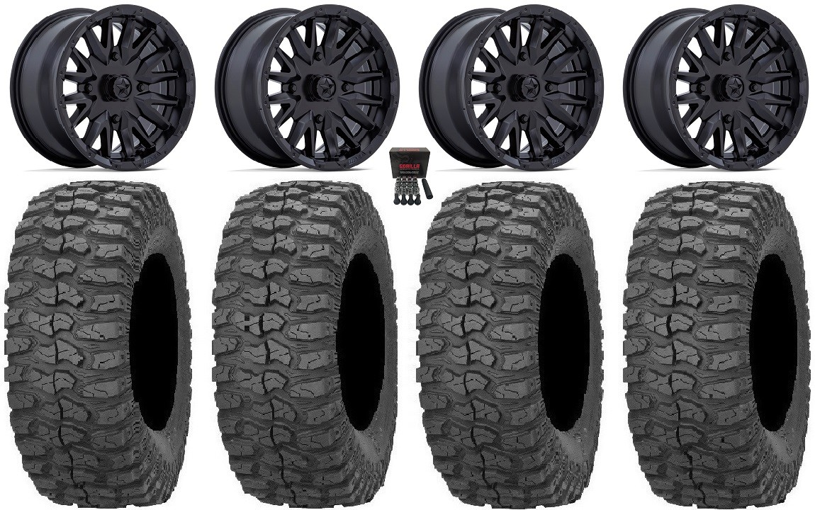 MSA Creed 14″ Wheels Black 28″ Rock-A-Billy Tires Polaris Ranger XP 9/1K