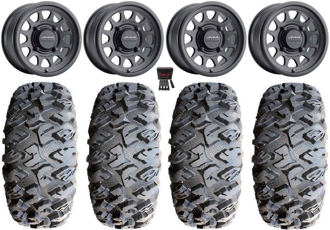 Method 414 15″ Wheels Black +13mm 31″ MotoClaw Tires Honda Pioneer 1000 / Talon