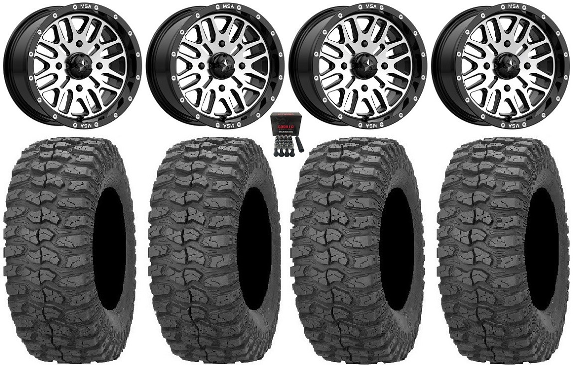 MSA Machined Brute 14″ UTV Wheels 28″ Rock-A-Billy Tires Honda Pioneer
