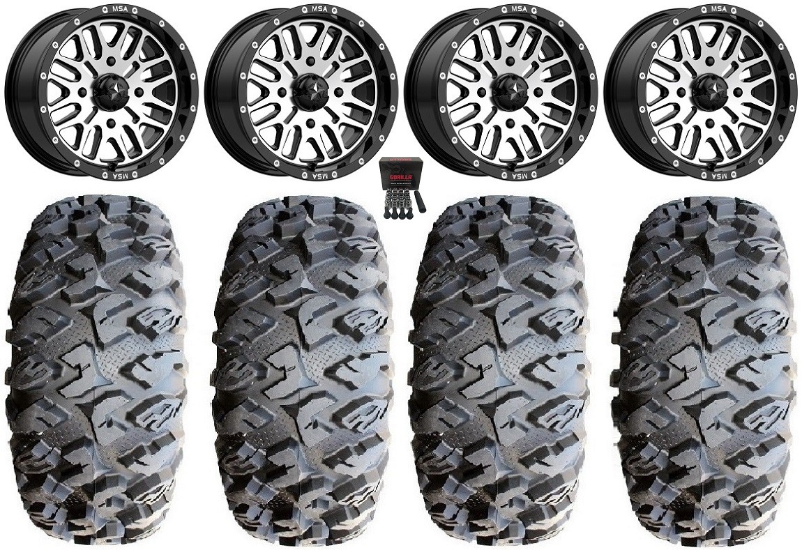 MSA Machined Brute 15″ UTV Wheels 31″ MotoClaw Tires Textron Wildcat XX