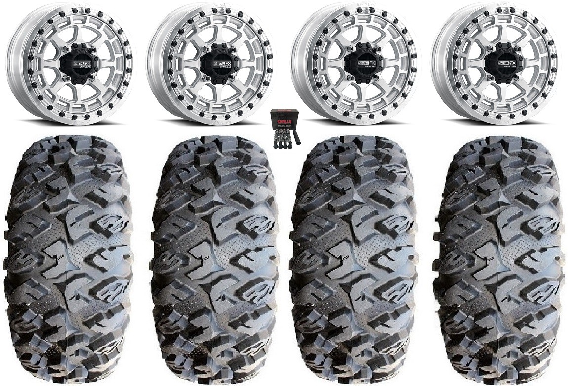 Metal FX Outlaw Bdlk 15″ Wheels Raw 28″ MotoClaw Tires Pioneer 1000 / Talon