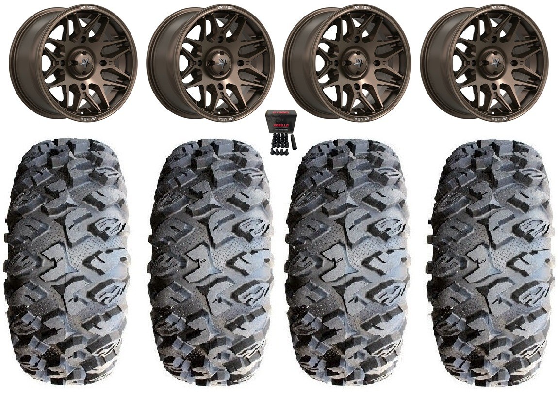MSA Radar 16″ Wheels Matte Bronze 32″ MotoClaw Tires Suzuki KingQuad